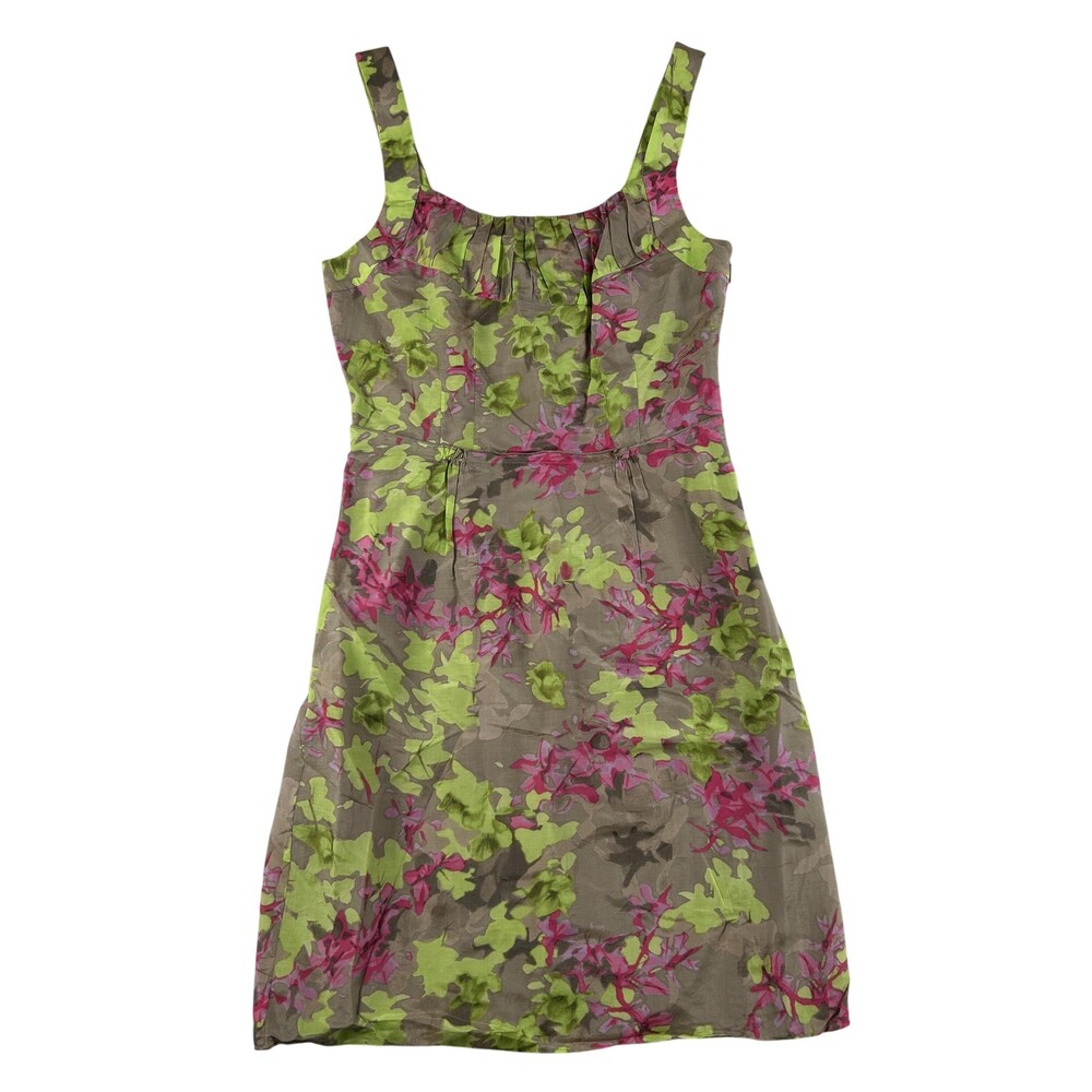 Banana Republic Dress Womens 0 Floral Scoop Neck Knee Length Lined Silk Blend